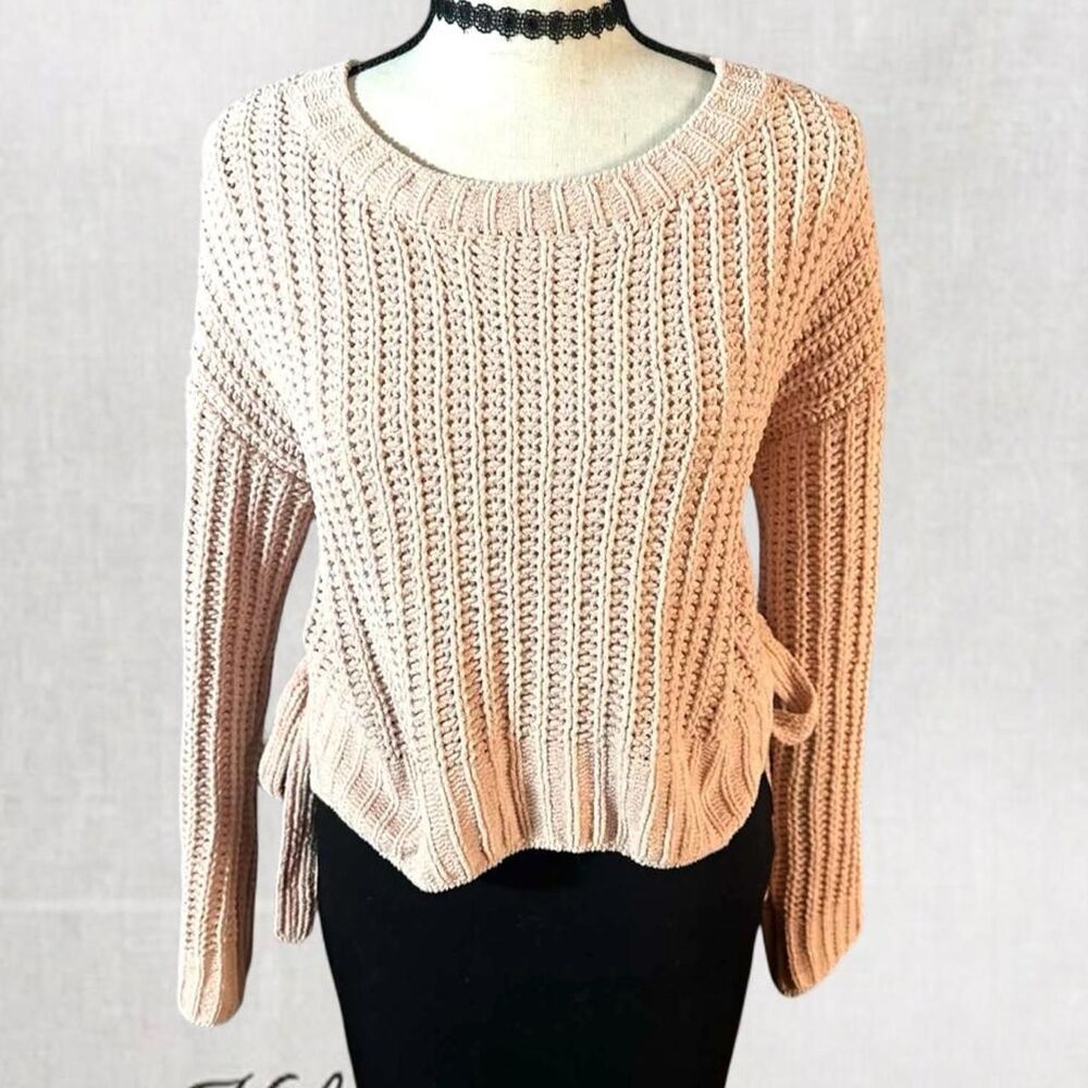 Cozy Chic Light Pink Knit Tie Sides Coquette Sweater